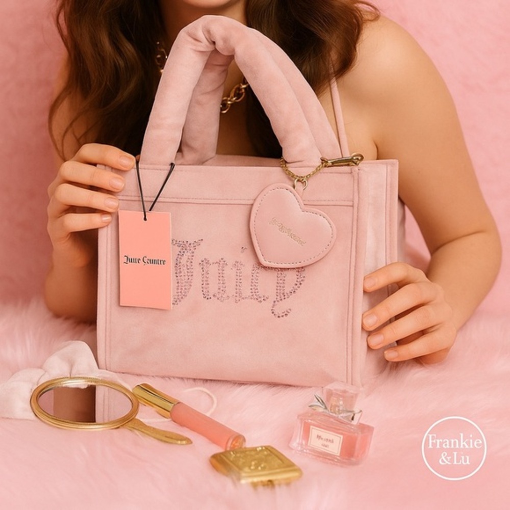 Juicy Couture Dusty Blush Velour Mini Tote Bag w Heart Charm NWT